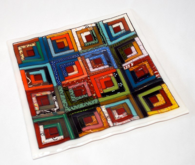 fused glass log cabin quilt