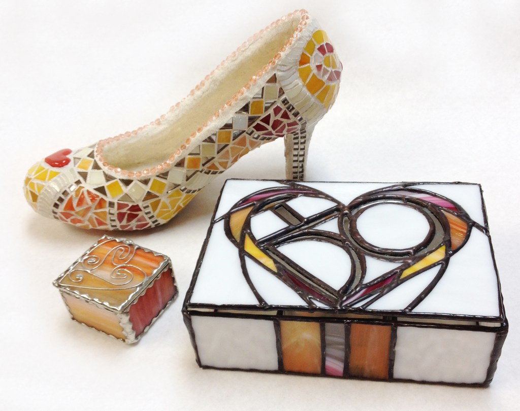 glass slipper and jewelry boxes