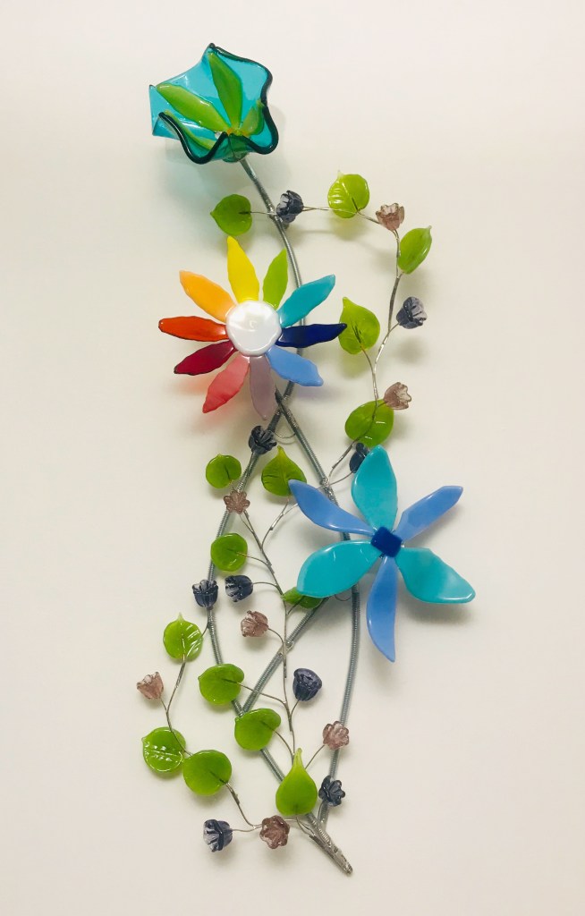 blue and purple glass flowers